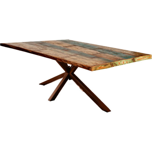 Massivholztisch 160x85 - Altholz lackiert bunt - Metall antikbraun