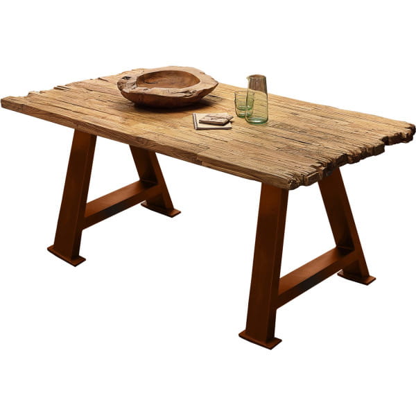 Massivholztisch 160x90 - recyceltes Teak natur modular Gestellen Unique | möbel | antikbraun Tischplatten Esstische mit | Metall Tischsystem | Möbel Tische mutoni Tischsystem | | | 