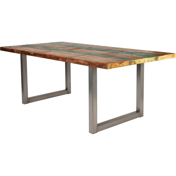 Massivholztisch 200x100 - Altholz lackiert bunt - Metall silber
