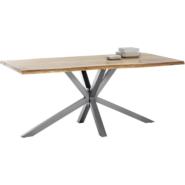 Massivholztisch 220x100 - Akazie natur - Metall antiksilber - mit Baumkante  | Tischplatten mit Gestellen | Unique Tischsystem | Tischsystem modular |  Esstische | Tische | Möbel | mutoni möbel