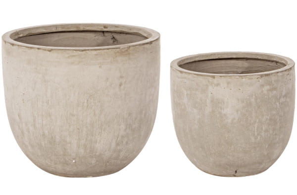 Vase Cement rund niedrig Sand (2er-Set)