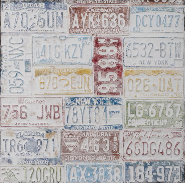 Wandbild mit Rahmen US-Nummernschilder 80x80