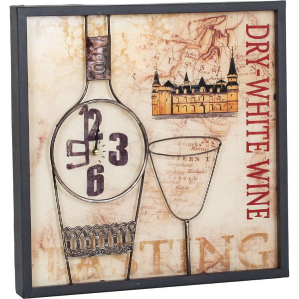 Wandbild weissweinflasche mit Uhr Orianthe Stahl 40x40