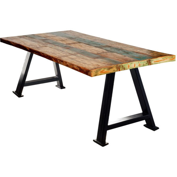 Massivholztisch 240x100 - Altholz lackiert bunt - Metall antikschwarz