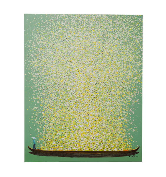 Leinwandbild Flower Boat grün gelb 120x160