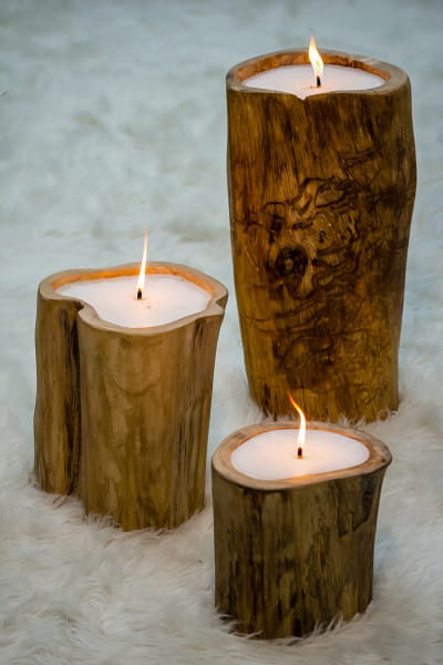 Baum-Kerzen im Recyclingholz 25x35 (3er-Set)