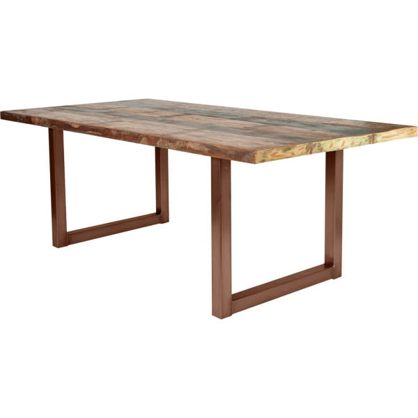 Massivholztisch 160x85 - Altholz lackiert bunt - Metall braun