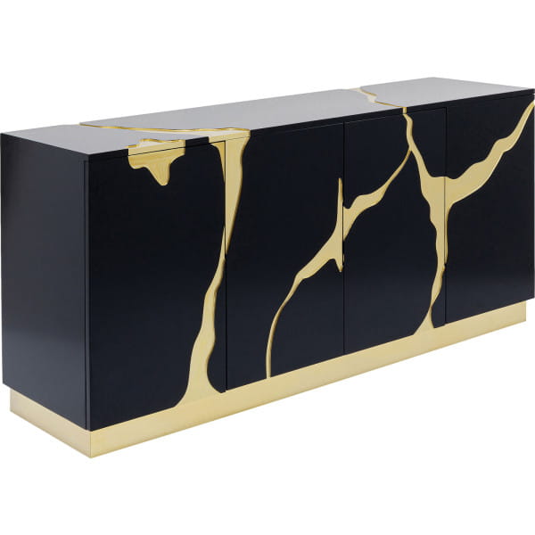 Sideboard Cracked schwarz gold 165x80