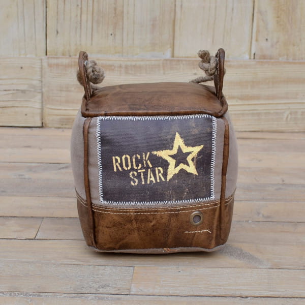 Türstopper Rockstar Vintage Leder braun Canvas-Aufnäher 20x20