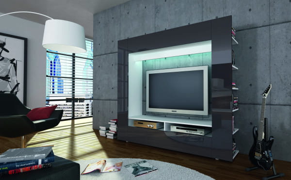TV Wohnwand Glossy grau 185x162 (mit LED) mutoni design