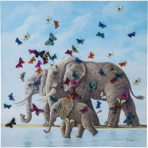 Bild Touched Elefants with Butterflys 120x120cm