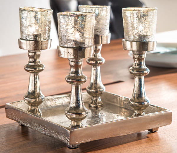 Teelichthalter viereckig mit 4 Antik-Gläsern