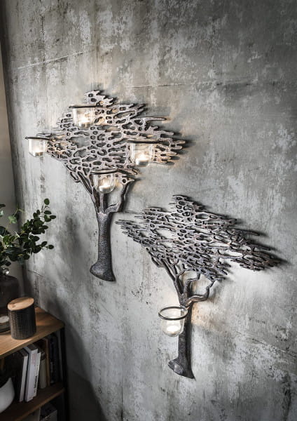 Wandbild Lebensbaum 4 Teelichthalter Aluminium Natur vernickelt 82x74