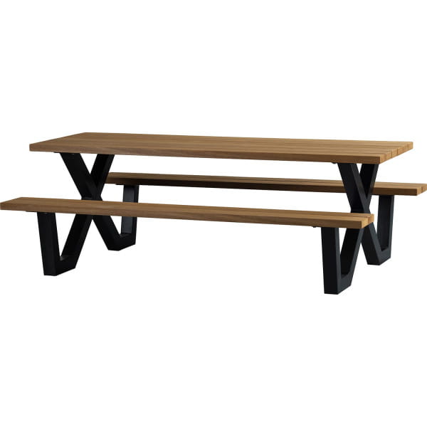 Picknick-Tisch mit Bank Tablo Outdoor Holz FSC mit X-Beinen Metall 210x145