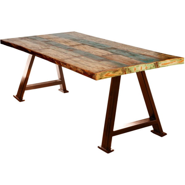 Massivholztisch 180x100 - Altholz lackiert bunt - Metall antikbraun