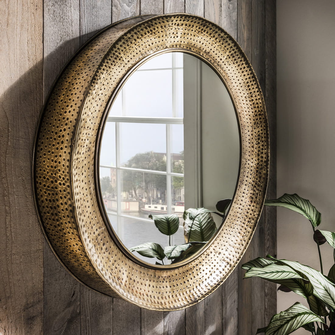 Wandspiegel gold rund 88cm Metall-Aluminium Spiegel groß - DuNord