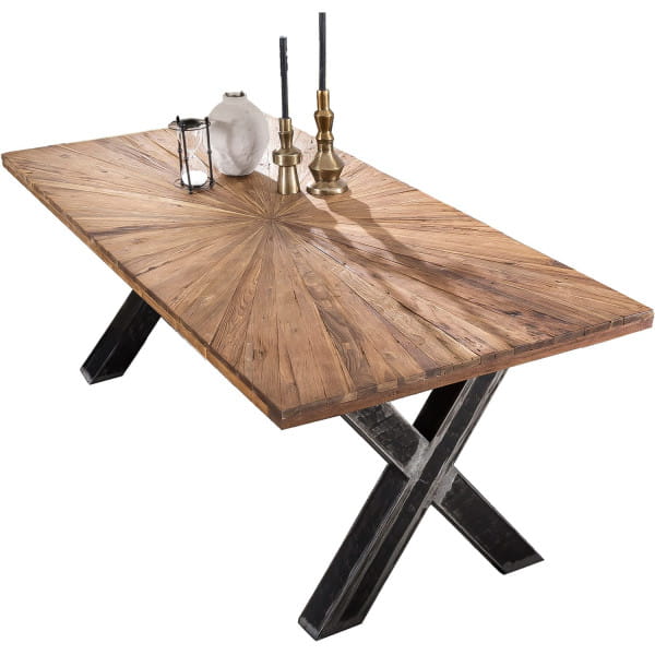 Massivholztisch 220x100 - recyceltes Teak natur - Metall usedlook |  Tischplatten mit Gestellen | Unique Tischsystem | Tischsystem modular |  Esstische | Tische | Möbel | mutoni möbel