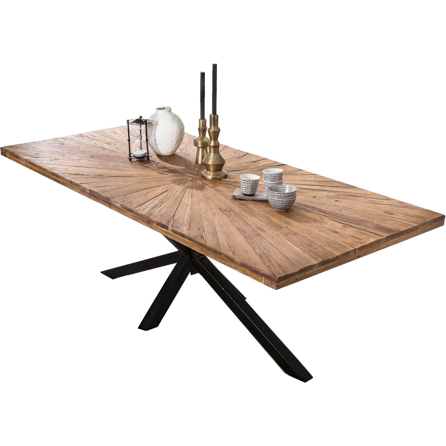 Massivholztisch 240x100 - recyceltes Unique Tischsystem Metall - | Möbel Tische | Teak Esstische | möbel antikschwarz | Tischsystem mutoni mit modular natur | Gestellen Tischplatten | 