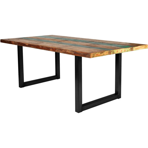 Massivholztisch 160x85 - Altholz lackiert bunt - Metall schwarz