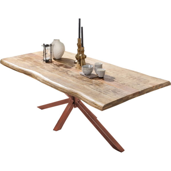 Massivholztisch 160x90 - Mango natur - Metall antikbraun - mit Baumkante