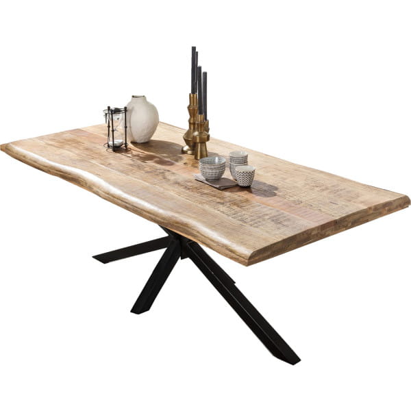Massivholztisch 160x90 - Mango natur - Metall antikschwarz - mit Baumkante