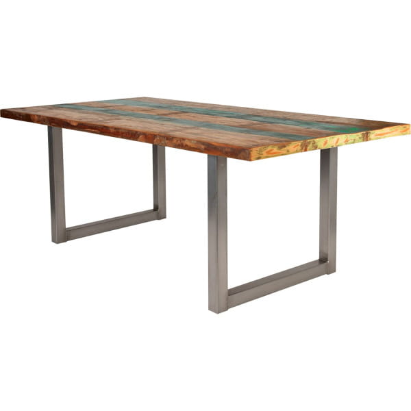 Massivholztisch 240x100 - Altholz lackiert bunt - Metall silber
