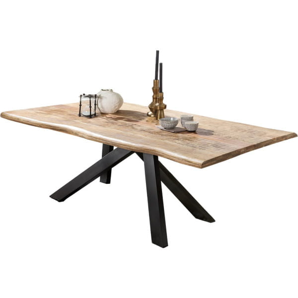 Massivholztisch 160x90 - Mango natur - Metall antikschwarz - mit Baumkante
