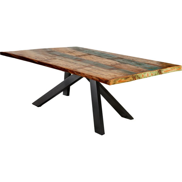 Massivholztisch 160x85 - Altholz lackiert bunt - Metall antikschwarz