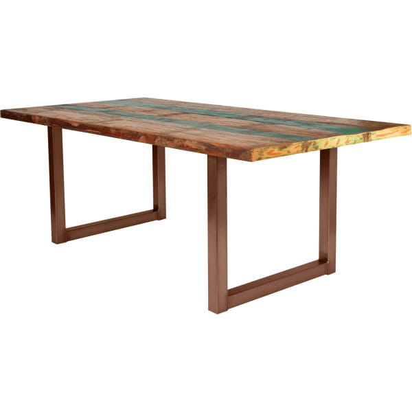 Massivholztisch 180x100 - Altholz lackiert bunt - Metall braun
