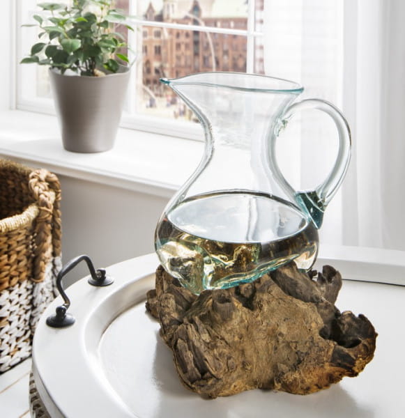 Deko-Wurzel Waterdrop mit Glas Krug 24cm