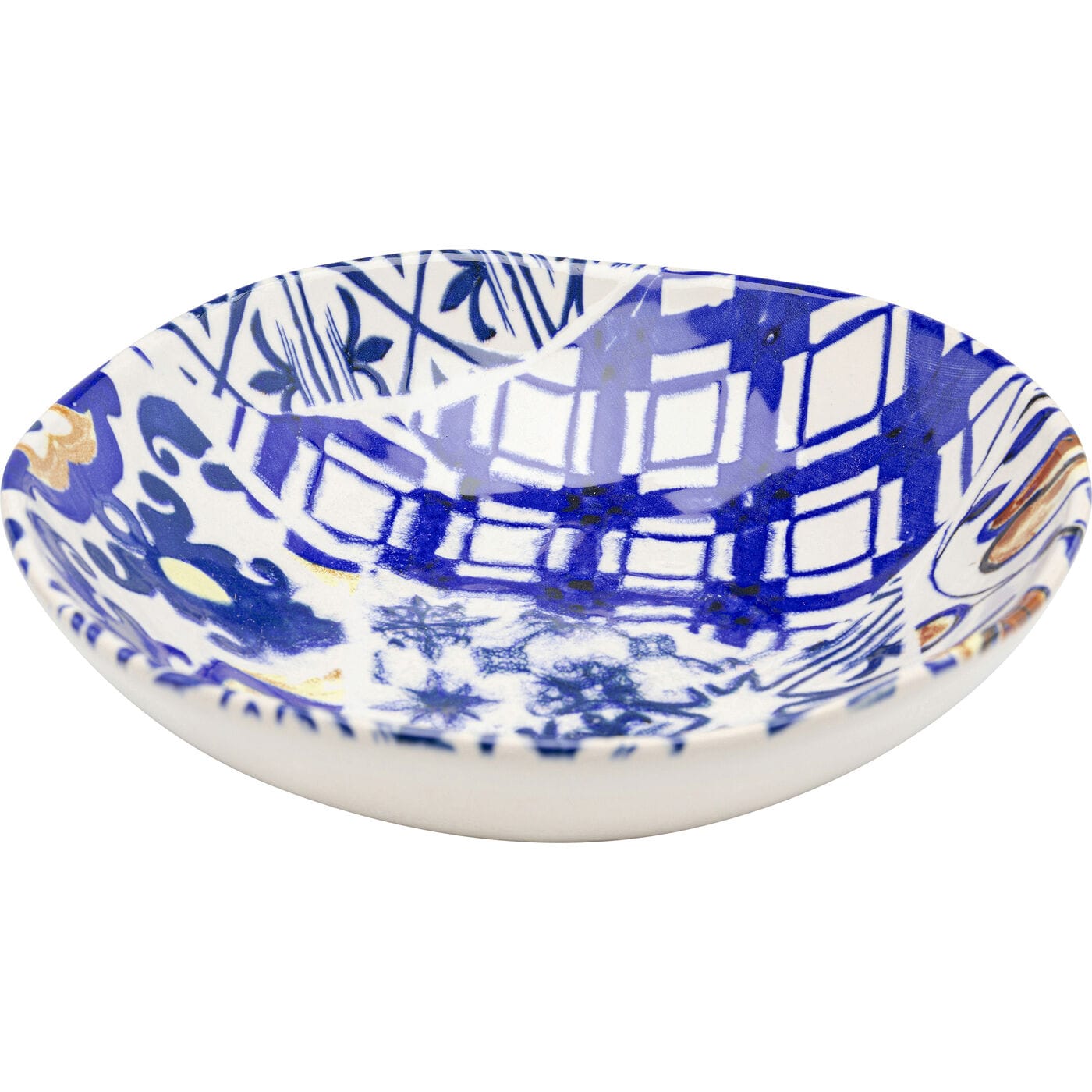 Assiette KARE DESIGN En Porcelaine Bords Jaunes Impressions Géométriques  Bleues D25 FERANDINE