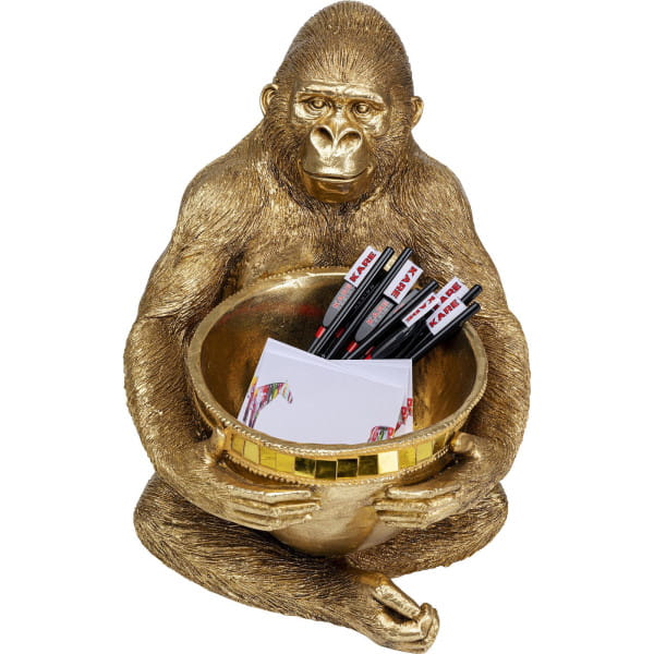 Deko Figur Gorilla Holding Bowl gold